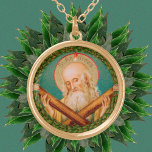 St. Andrew the Apostle (JMAS 02) Guldpläterat Halsband<br><div class="desc">Image Kredit (JMAS 02): Antique image of St. Andrew the Apostle from a late 1800 devotional print in chromolithography with gilt accents Ursprungligen publicerad av Josef Müller, Art Publisher, München, Tyskland, från designerns privata samling av religiösa ephemera. Bilden är en av tolv i utgivarens Apostle-serie (nr 12155). Här, St. Andrew,...</div>