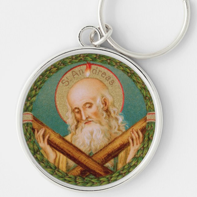 St. Andrew the Apostle (JMAS 02) Round Metall Rund Silverfärgad Nyckelring (Framsidan)