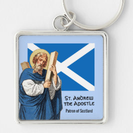 St. Andrew the Apostle och Skottlands Flagga Fyrkantig Silverfärgad Nyckelring