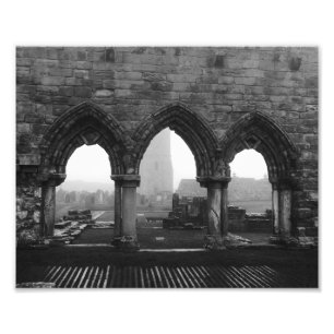 St Andrews Cathedral Arches in Fog Black and White Fototryck