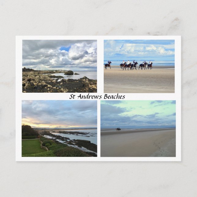 St Andrews Scotland Beacher, Väster Sands, Horses Vykort (Framsida)