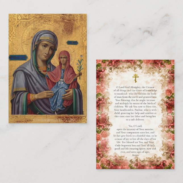 St. Anna and the Theotokos Pregnancy Prayer Card Placeringskort (Fram/baksida)