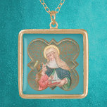 St. Anne och BVM i en Barbed Quatrefoil (BK67) Guldpläterat Halsband<br><div class="desc">St. Anne — frun till St. Joachim; mor till Mary, den välsignade jungfrun; Jesus mormor. St. Anne Lär Mary att läsa skript från bok eller rulla är kanske *det vanligaste motivet för contemporaryns tittare som har den här helheten. Statyerna Saint Anne och Young Mary är en skoningslös katolsk kyrka, kapellkyrkor...</div>