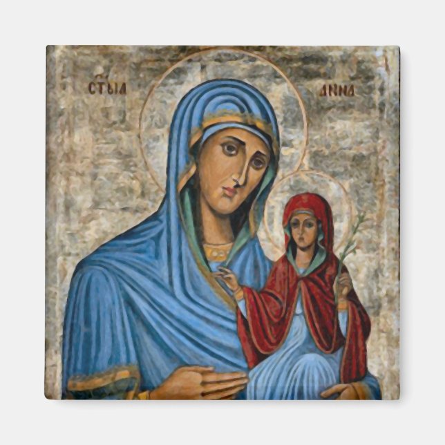 St. Anne och Theotokos Orthodox Christian Icon Magnet (Framsidan)