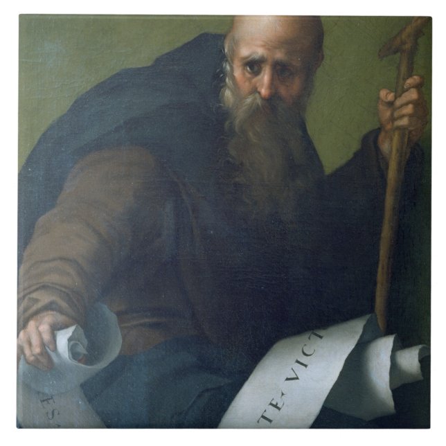 St Anthony Abbot (c.251-356) c.1518-19 (olja på ca Kakelplatta (Framsidan)