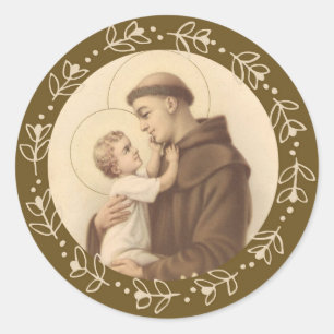 St Anthony av den Padua babyen Jesus Runt Klistermärke