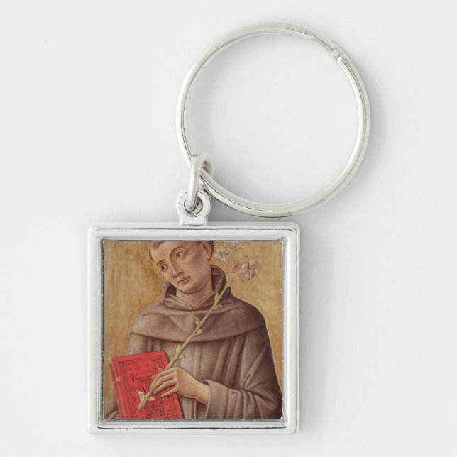 St Anthony av Padua Fyrkantig Silverfärgad Nyckelring (Framsidan)