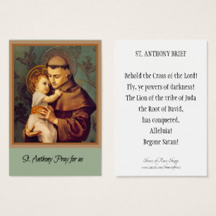 St Anthony av Padua heligakort Visitkort