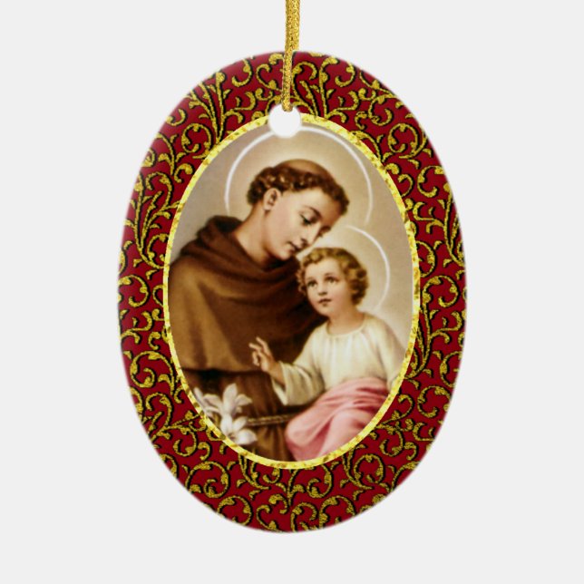 St Anthony av Padua personifierar bakgrundsfärg Julgransprydnad Keramik (Framsidan)
