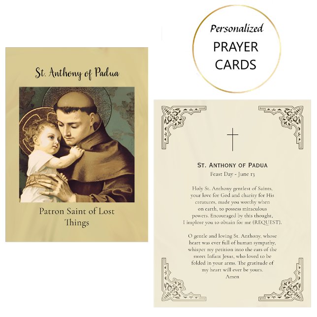 St. Anthony av Padua, skyddshelgon, bönekort    Placeringskort (Skapare uppladdad)