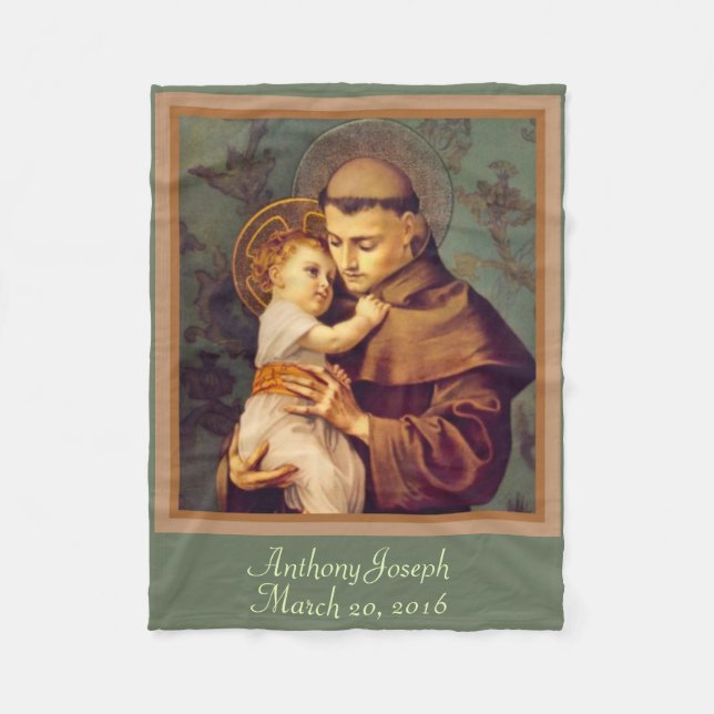 St Anthony & babyen Jesus PERSONIFIERAR Fleecefilt (Framsidan)