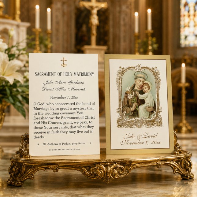 St. Anthony Jesus Elegant Guld Bröllop Favör Kort  (Skapare uppladdad)