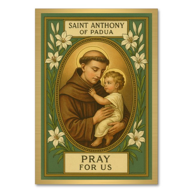 St. Anthony-katolskt Bröllop Bord-kort Bordsnummer (Framsidan)