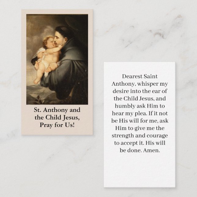 St. Anthony och Child Jesus Prayer Card (Fram/baksida)
