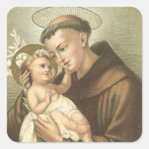 St. Anthony of Padua med Baby Jesus Fyrkantigt Klistermärke