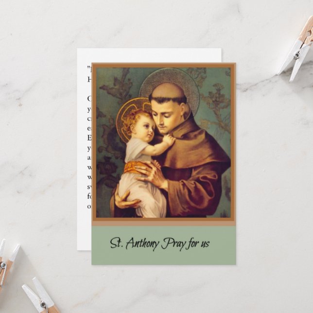 St. Anthony of Padua med Baby Jesus Prayer Card Kort (Fram/Back In Situ)