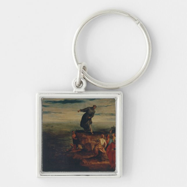 St Anthony som predikar till fisken, c.1580 Fyrkantig Silverfärgad Nyckelring (Framsidan)