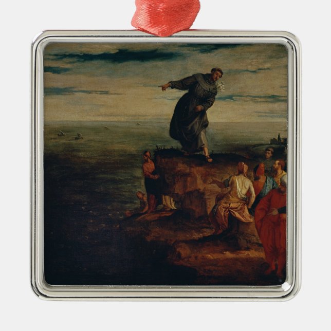 St Anthony som predikar till fisken, c.1580 Julgransprydnad Metall (Framsidan)