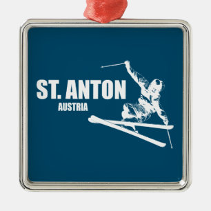 St. Anton Austria Skier Julgransprydnad Metall