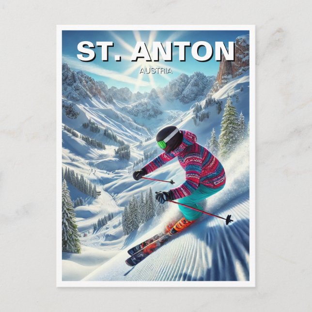 St. Anton Austria Skier Skiing Vykort (Framsida)