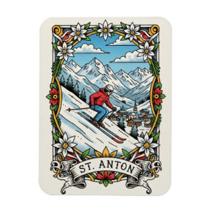 St. Anton Österrike Skidåkare Skidåkning Magnet