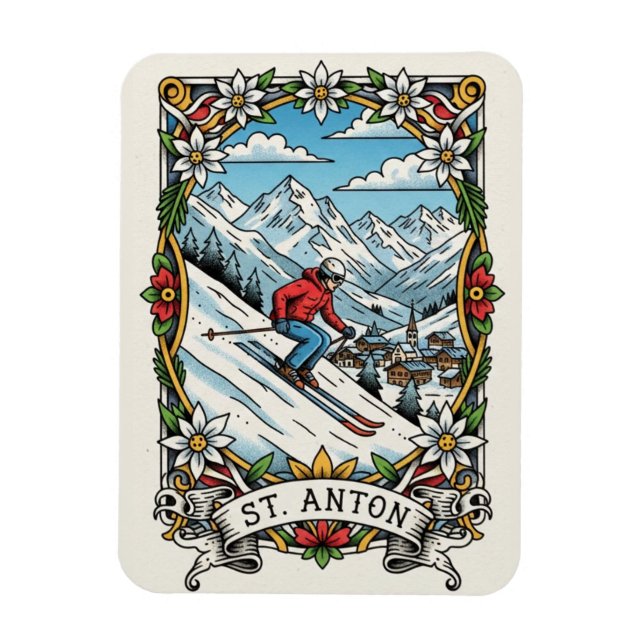 St. Anton Österrike Skidåkare Skidåkning Magnet (Vertikal)