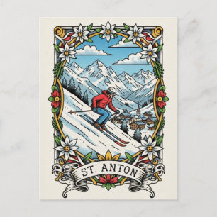 St. Anton Österrike Skidåkare Skidsport Vykort