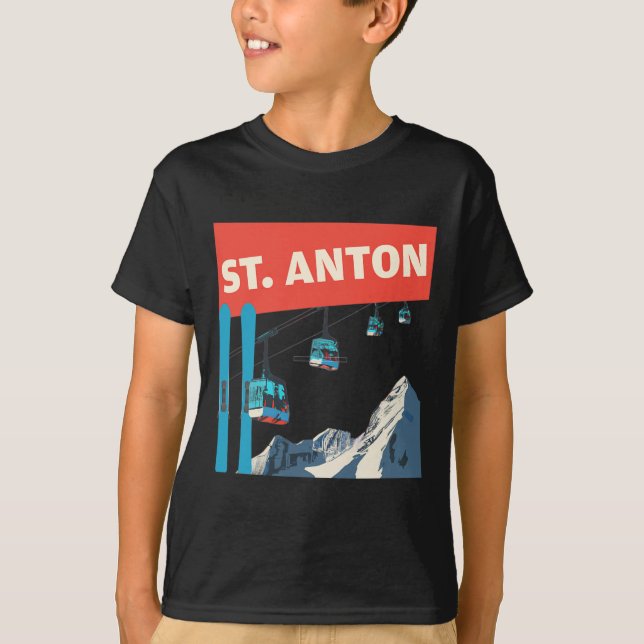 St. Anton Skidåkning - Retro St. Anton Ski  T Shirt (Framsida)