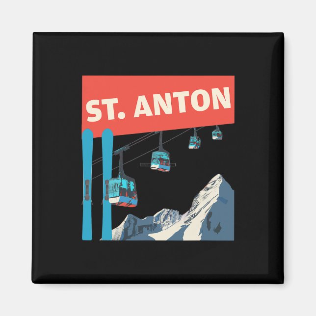 St. Anton skidåkning - Retro St. Anton skidåkning  Magnet (Framsidan)