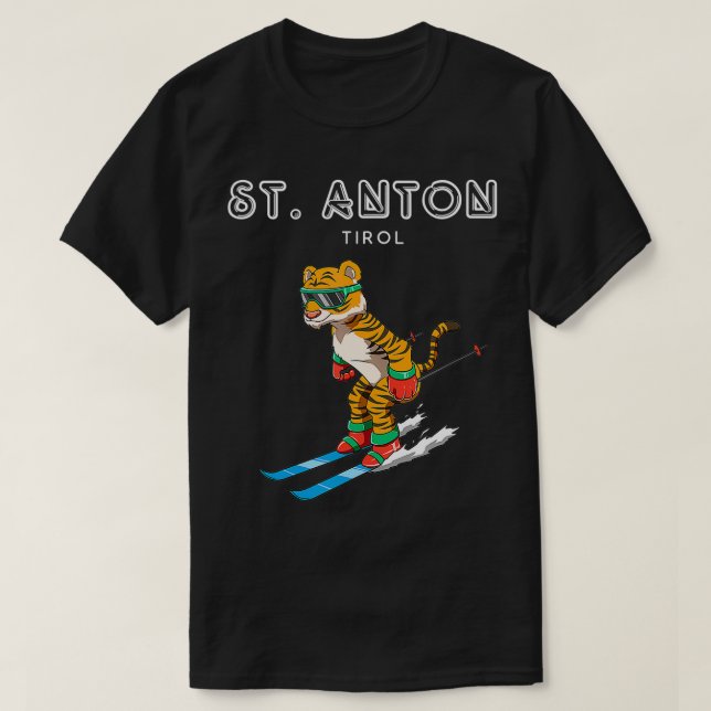 St Anton Tirol Austria Retro Ski Tiger T Shirt (Design framsida)
