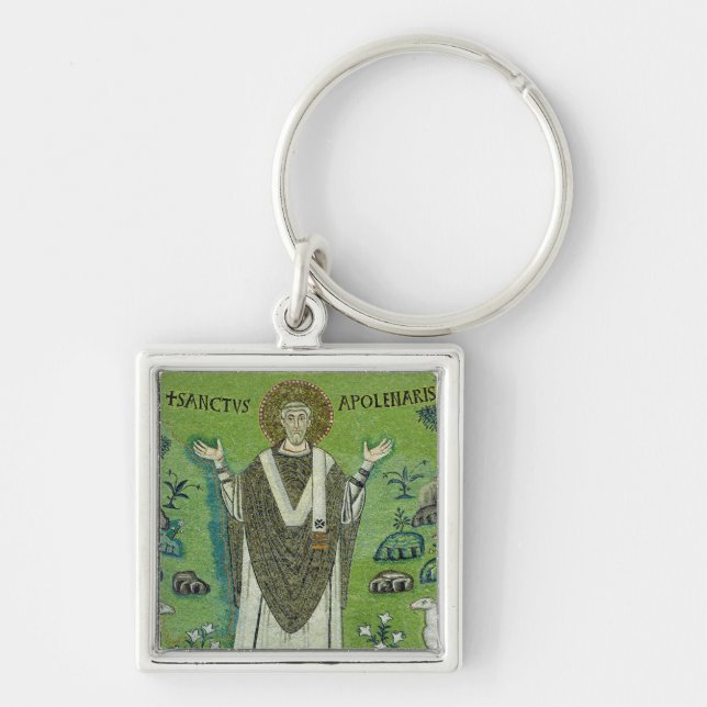 St. Apollinare Fyrkantig Silverfärgad Nyckelring (Framsidan)