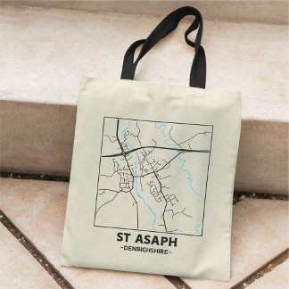 St Asaph, Denbighshire City Map Tote Bag Tygkasse