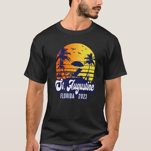 St. Augustine 2023 Florida Sunset Beach Retro Prem T Shirt (Framsida)