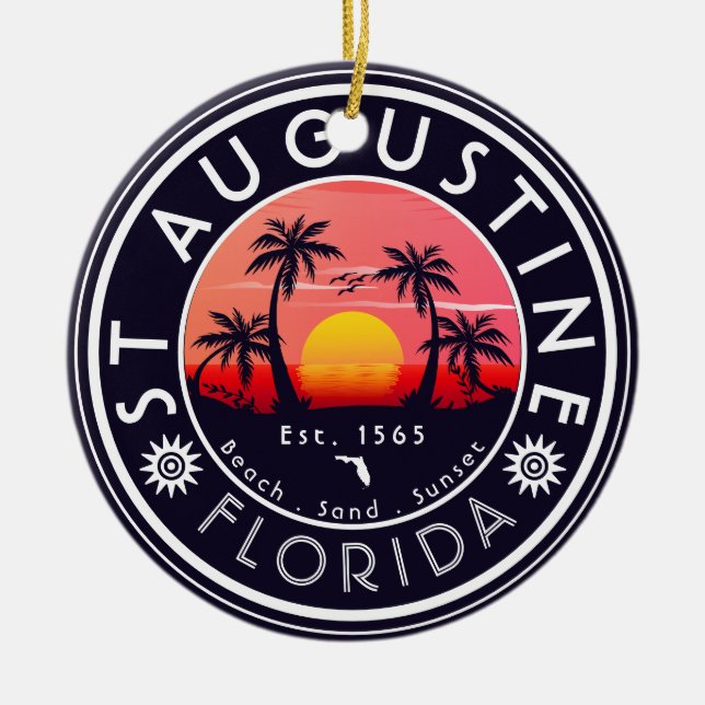St Augustine Beach Florida Handflatan Träd Retro S Julgransprydnad Keramik (Framsidan)
