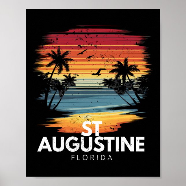 St Augustine Beach Florida Surfbräda Surfing Vinta Poster (Framsidan)