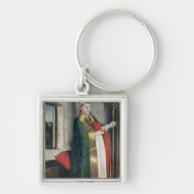 St Augustine c.1435 Fyrkantig Silverfärgad Nyckelring (Framsidan)