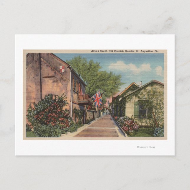 St. Augustine, FL - Aviles St. på Gamla spanska Vykort (Framsida)