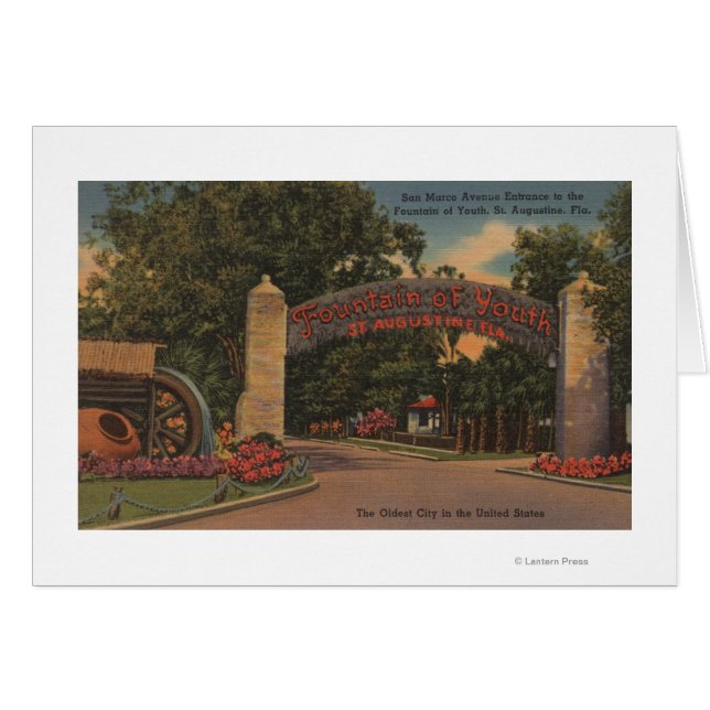 St Augustine, FL - Fontän of Youth Entrance Hälsningskort (Framsidan Horizontal)
