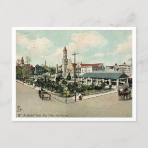 St Augustine FL, Plaza and Market, 1908 Retro Vykort