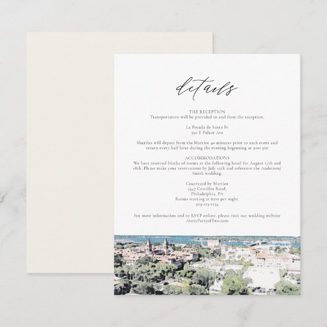 ST AUGUSTINE Fl Skyline Destine-informationskort Inbjudningar (Fram/baksida)