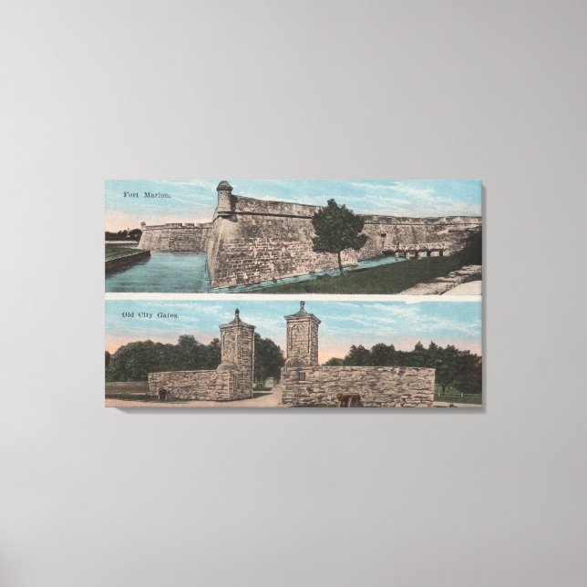 St Augustine, FL - Vy of Ft. Marion & City Canvastryck (Framsida)