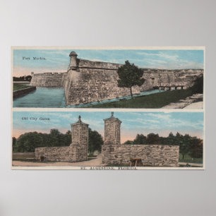 St Augustine, FL - Vy of Ft. Marion & City Poster
