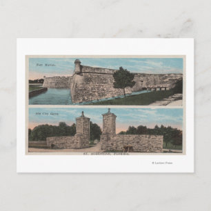 St Augustine, FL - Vy of Ft. Marion & City Vykort