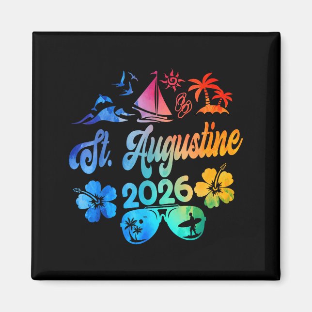 St. Augustine Florida 2026 Vacation Tie Dye Summer Magnet (Framsidan)