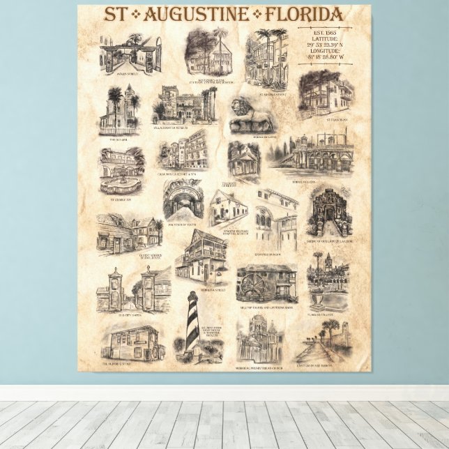 St Augustine, Florida Art Poster Canvastryck (Insitu (trägolv))