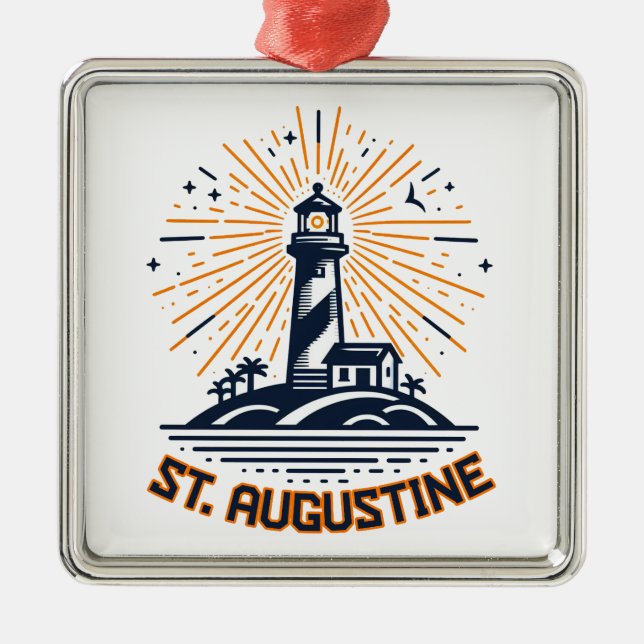 St. Augustine Florida Fyrtorn Soluppgång Julgransprydnad Metall (Framsidan)