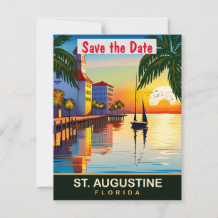 St Augustine Florida Pir Bröllopsinbjudan i Guld Spara Datumet