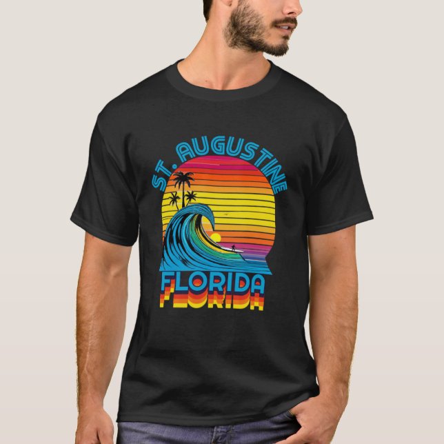 St Augustine Florida Retro Throwback Surf & Beach  T Shirt (Framsida)