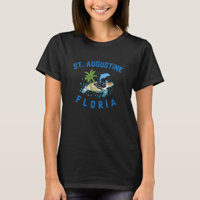 St  Augustine Florida Sea Turtle Dolphin And Palm  T Shirt (Framsida)