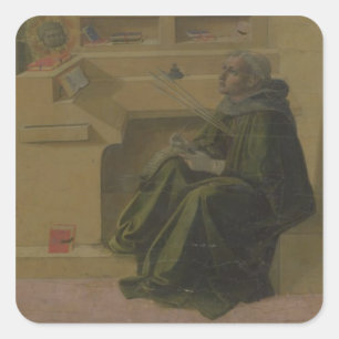 St. Augustine i sin studie (predella Barbad Fyrkantigt Klistermärke